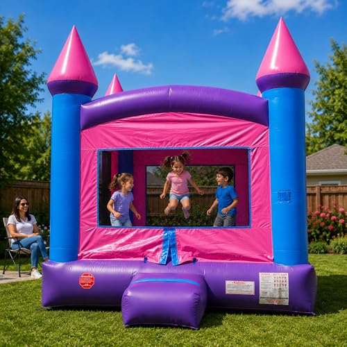 Pogo Bounce House Crossover Kids Inflatable Bounce House with Blower, Pink Jumper